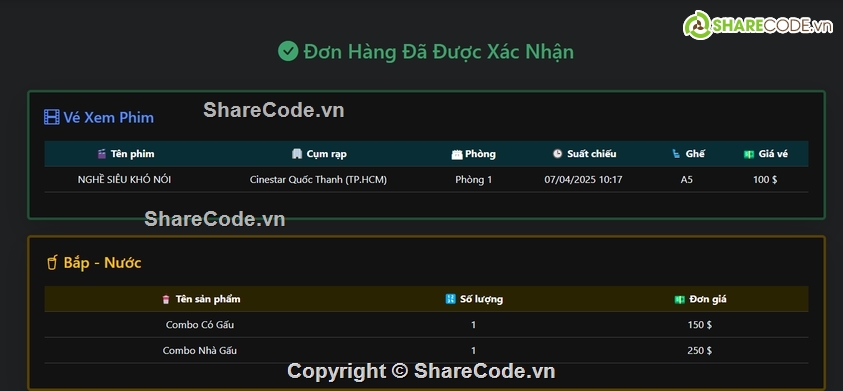 Code web,Web đặt vé xem phim,đặt vé xem phim